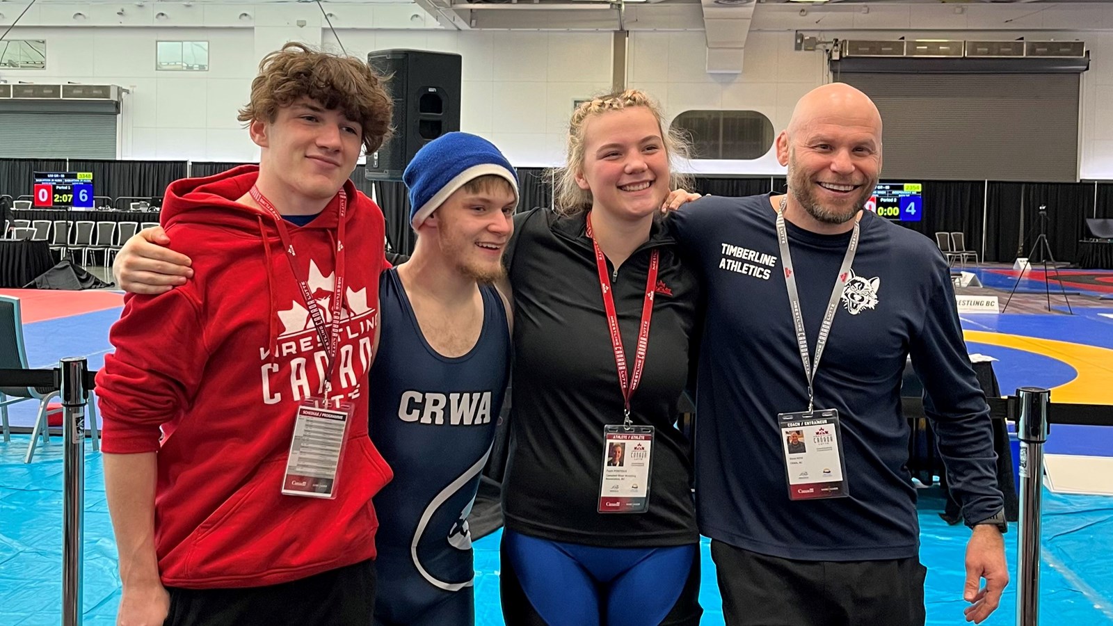 Torin, Alex and Fayth with Steve Rose at the 2023 Canadian Wrestling Nationals.